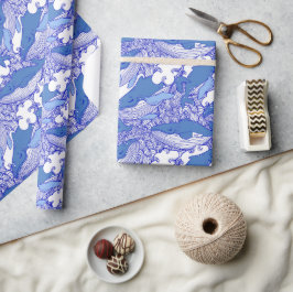 Blaue Monochromatische Humpbackwale Geschenkpapier