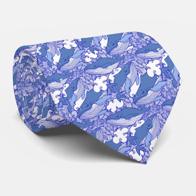 Blaue Monochromatische Humpbackwale Krawatte (Gerollt)