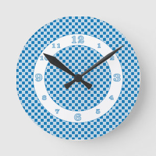 Blaue monochromatische Karo Runde Wanduhr
