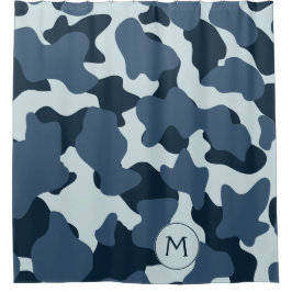 Blaue Monogramm große Kuhsteine Duschvorhang