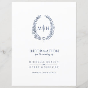 Blaue monogramm-Kranz Hochzeitsgast-Informationen