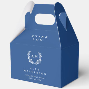 Blaue Monogramm-Lorbeerkranz-Abschlussfeier Geschenkschachtel