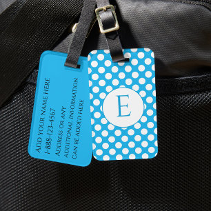 Blaue Monogramm-Polka-Punkte in hellen Farben Gepäckanhänger