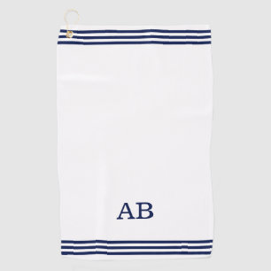 Blaue Monogramm und drei Streifen auf Weiß Golfhandtuch