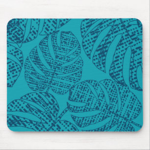 Blaue Monstera-Blätter. Mousepad