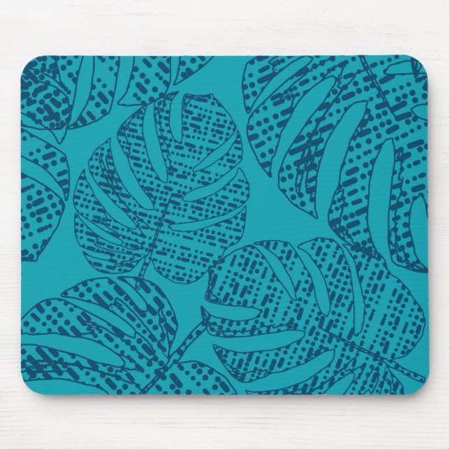 Blaue Monstera-Blätter. Mousepad (Vorne)