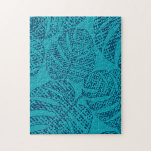 Blaue Monstera-Blätter. Puzzle