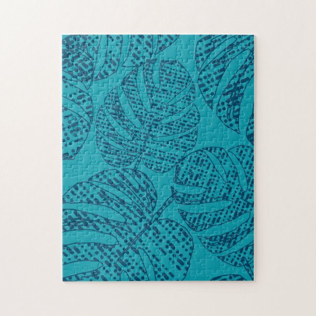 Blaue Monstera-Blätter. Puzzle (Vertikal)