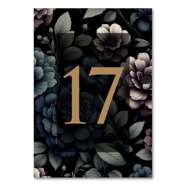 Blaue Moody-Blumenkarte 17 Tischnummer (Vorderseite)