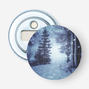 Blaue Moonlit Magische Wälder Winterlandschaft Flaschenöffner