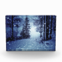 Blaue Moonlit Magische Wälder Winterlandschaft Fotoblock