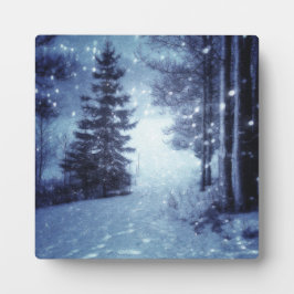 Blaue Moonlit Magische Wälder Winterlandschaft Fotoplatte