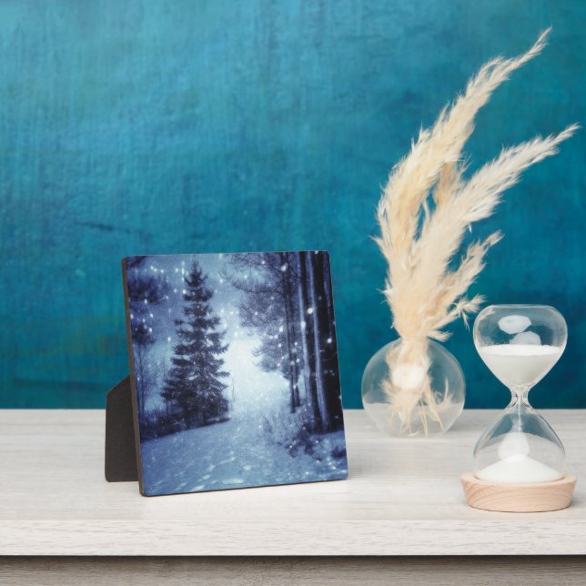 Blaue Moonlit Magische Wälder Winterlandschaft Fotoplatte (InSitu)