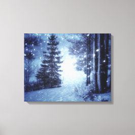 Blaue Moonlit Magische Wälder Winterlandschaft Leinwanddruck