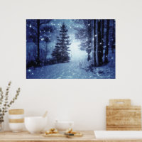 Blaue Moonlit Magische Wälder Winterlandschaft