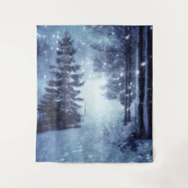 Blaue Moonlit Magische Wälder Winterlandschaft Wandteppich