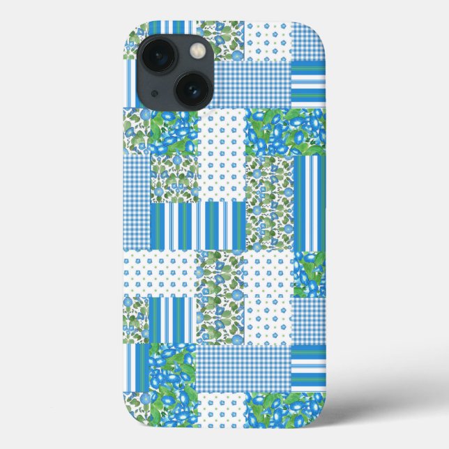 Blaue Morning Glory Faux-Patchwork-iPad-Hülle Case-Mate iPhone Hülle (Rückseite)