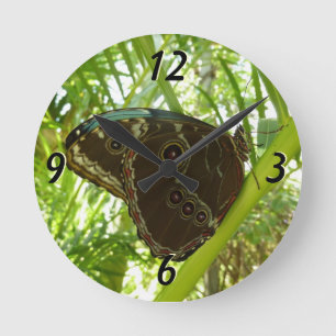 Blaue Morpho Butterfly Naturfotografie Runde Wanduhr