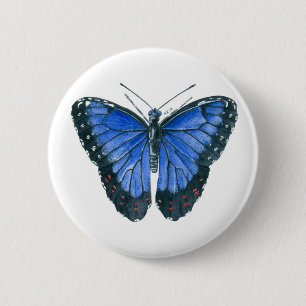 Blaue Morpho-Schmetterling-Aquarellmalerei Button