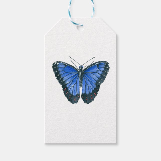 Blaue Morpho-Schmetterling-Aquarellmalerei Geschenkanhänger (Vorderseite)