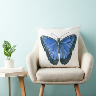 Blaue Morpho-Schmetterling-Aquarellmalerei Kissen