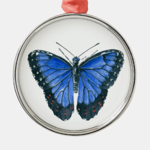Blaue Morpho-Schmetterling-Aquarellmalerei Ornament Aus Metall