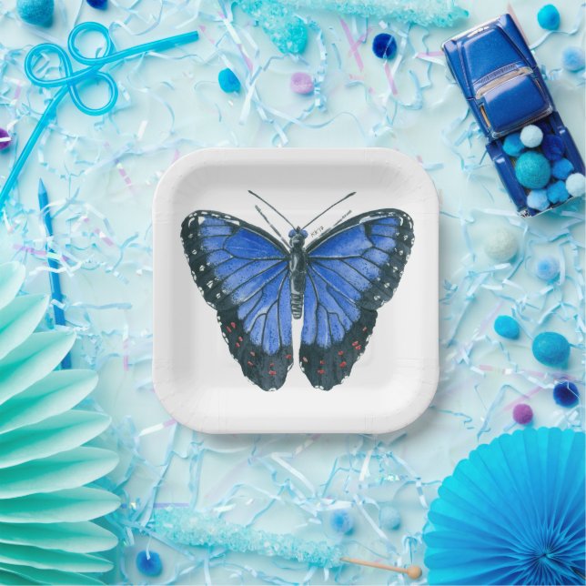 Blaue Morpho-Schmetterling-Aquarellmalerei Pappteller (Party)