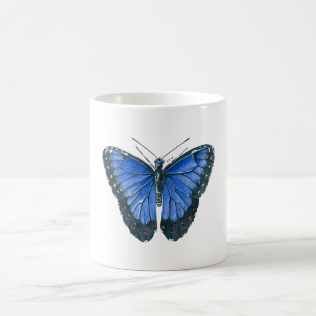 Blaue Morpho-Schmetterling-Aquarellmalerei Tasse (Mittel)
