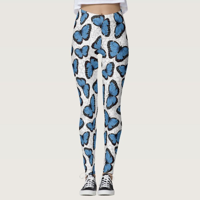 Blaue Morpho-Schmetterlinge Leggings (Vorderseite)