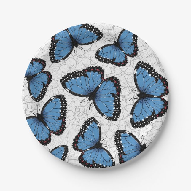 Blaue Morpho-Schmetterlinge Pappteller (Vorderseite)