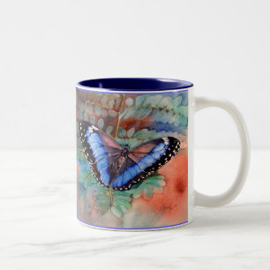 Blaue Morpho Watercolor-Dankbarkeits-Tasse Zweifarbige Tasse