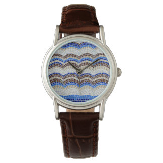 Blaue Mosaikfrauenwache Armbanduhr