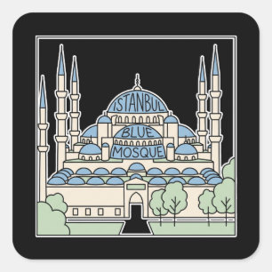 Blaue Moschee Istanbul Minimalistische Doodle Quadratischer Aufkleber
