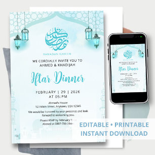 Blaue Moschee-Laternen Ramadan Iftar-Abendessen Einladung