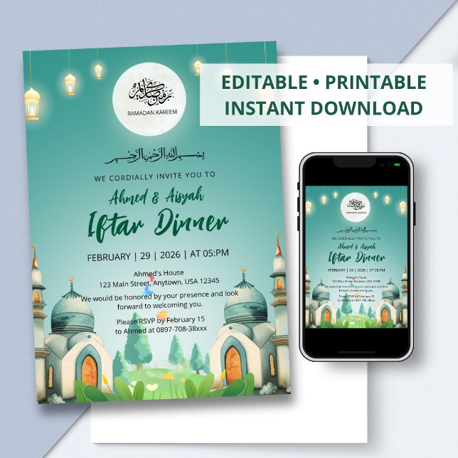 Blaue Moschee Ramadan Iftar-Einladung unter Mondli Einladung (Von Creator hochgeladen)