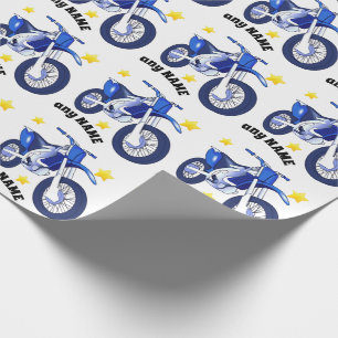 Blaue Motorrad- und individuelle Nachrichteneinwic Geschenkpapier