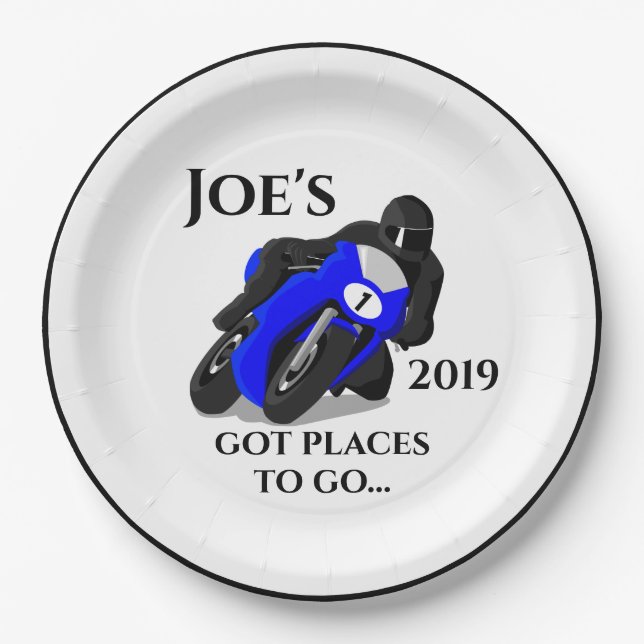 Blaue Motorradplatte Pappteller (Vorderseite)
