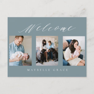 blaue MultiFoto Geburts-Mitteilungspostkarte Ankündigungspostkarte