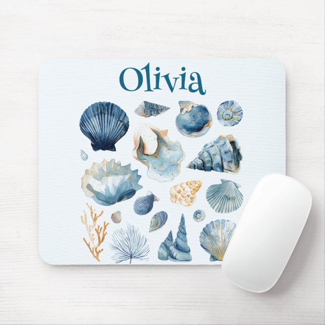 Blaue Muschel-Mauspad | Benutzerdefinierter Name Mousepad (Mit Mouse)