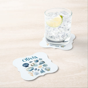 Blaue Muschel-Papierserviette – Individueller Name Untersetzer