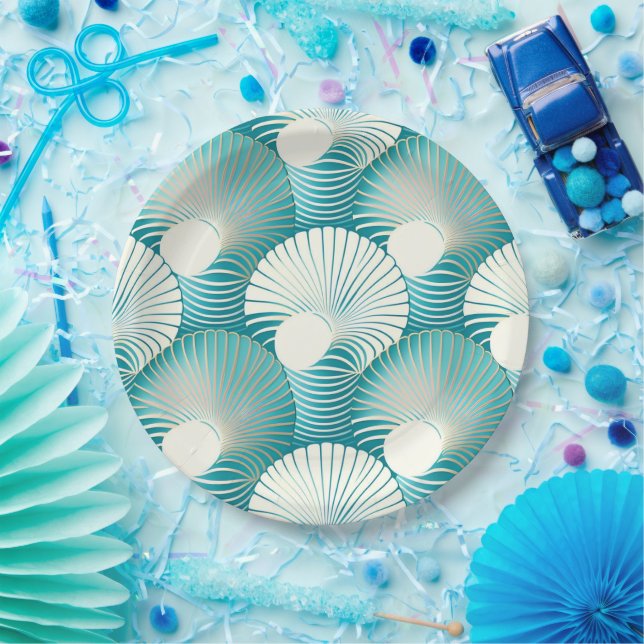 Blaue Muschel Pappteller (Party)