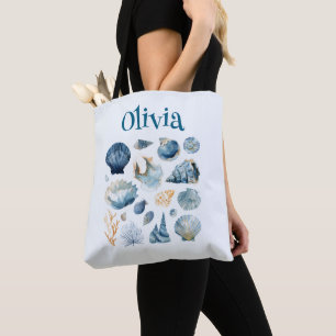 Blaue Muschel-Tasche – Individueller Name