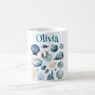 Blaue Muschel-Tasse Benutzerdefinierter Name Kaffeetasse