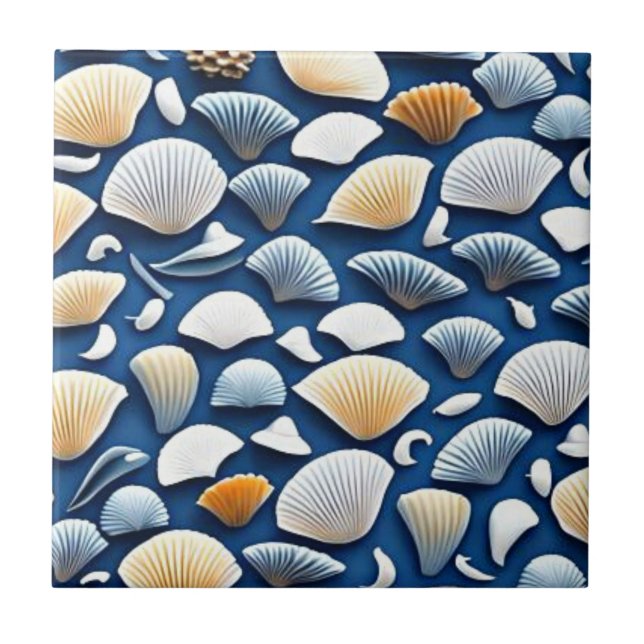 Blaue Muscheln Fliese (Vorderseite)