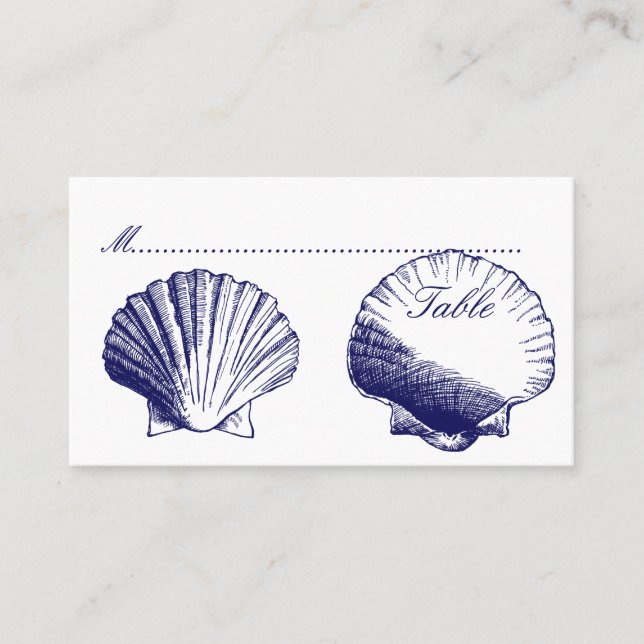 Blaue Muscheln Hochzeitskarten Platzkarte (Vorderseite)