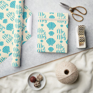 Blaue Muscheln Sommer Strandhochzeit Gelbe Nahtlos Geschenkpapier