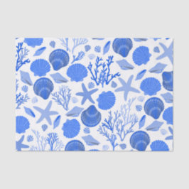 Blaue Muscheln und Korallenmuster Seidenpapier