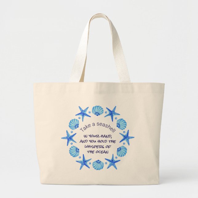 Blaue Muscheln und Starfish Beach Jumbo Stoffbeutel (Vorne)