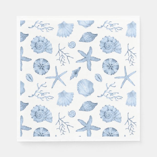 Blaue Muscheln Wasserfarbe Serviette (Vorderseite)
