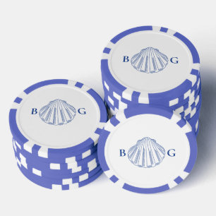 Blaue Muschelschalen Küstenstrand Hochzeit Pokerchips